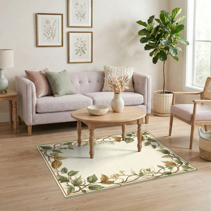 Floral Vintage Green Vine Leaf Floral Area Rug