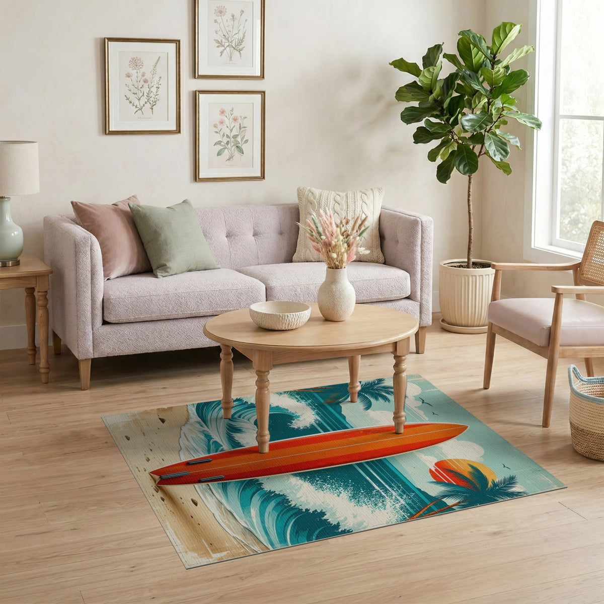 Vintage Surfboard Coastal Beach Rug