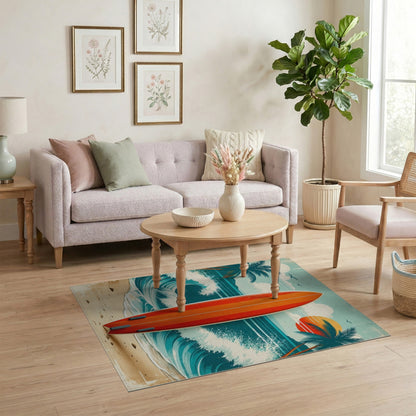 Vintage Surfboard Coastal Beach Rug