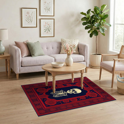 Red Floral Skeleton Area Rug