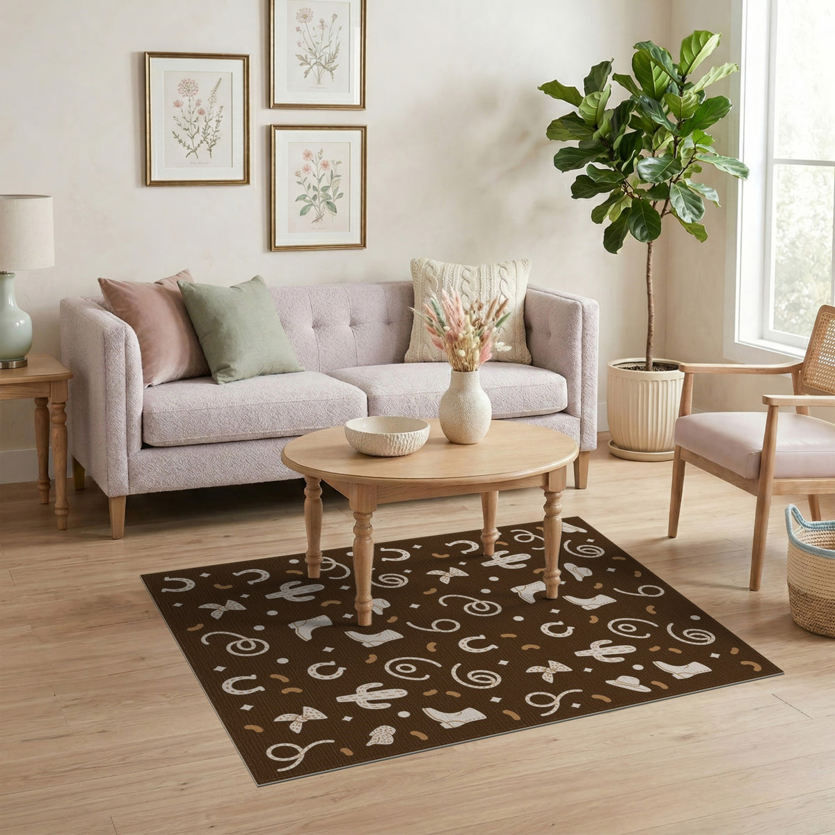 Southwestern Cowboy Cactus Brown Area Rug
