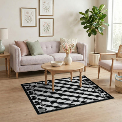 Black White Geometric Diamond Area Rug