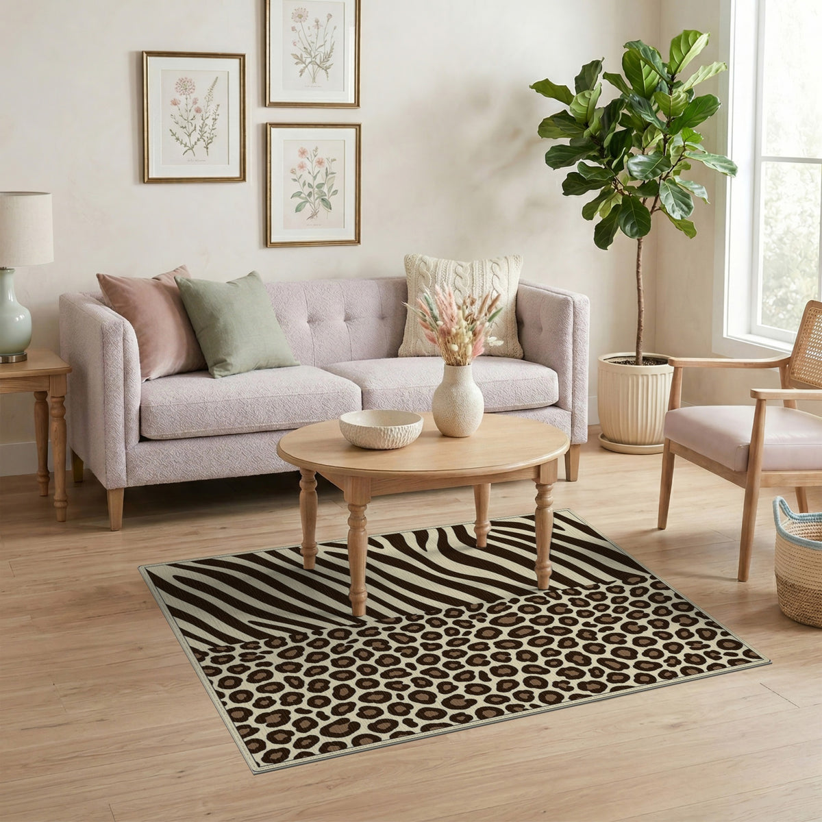 Boho Chic Brown Zebra Leopard Print Area Rug