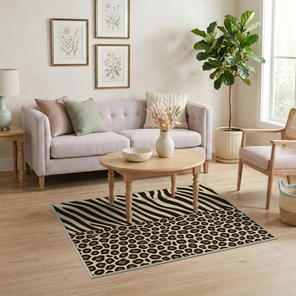 Boho Chic Brown Zebra Leopard Print Area Rug