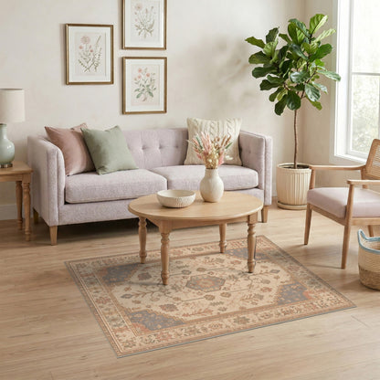 Beige Traditional Persian Floral Medallion Area Rug