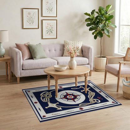 Nautical Compass Anchor Blue Area Rug