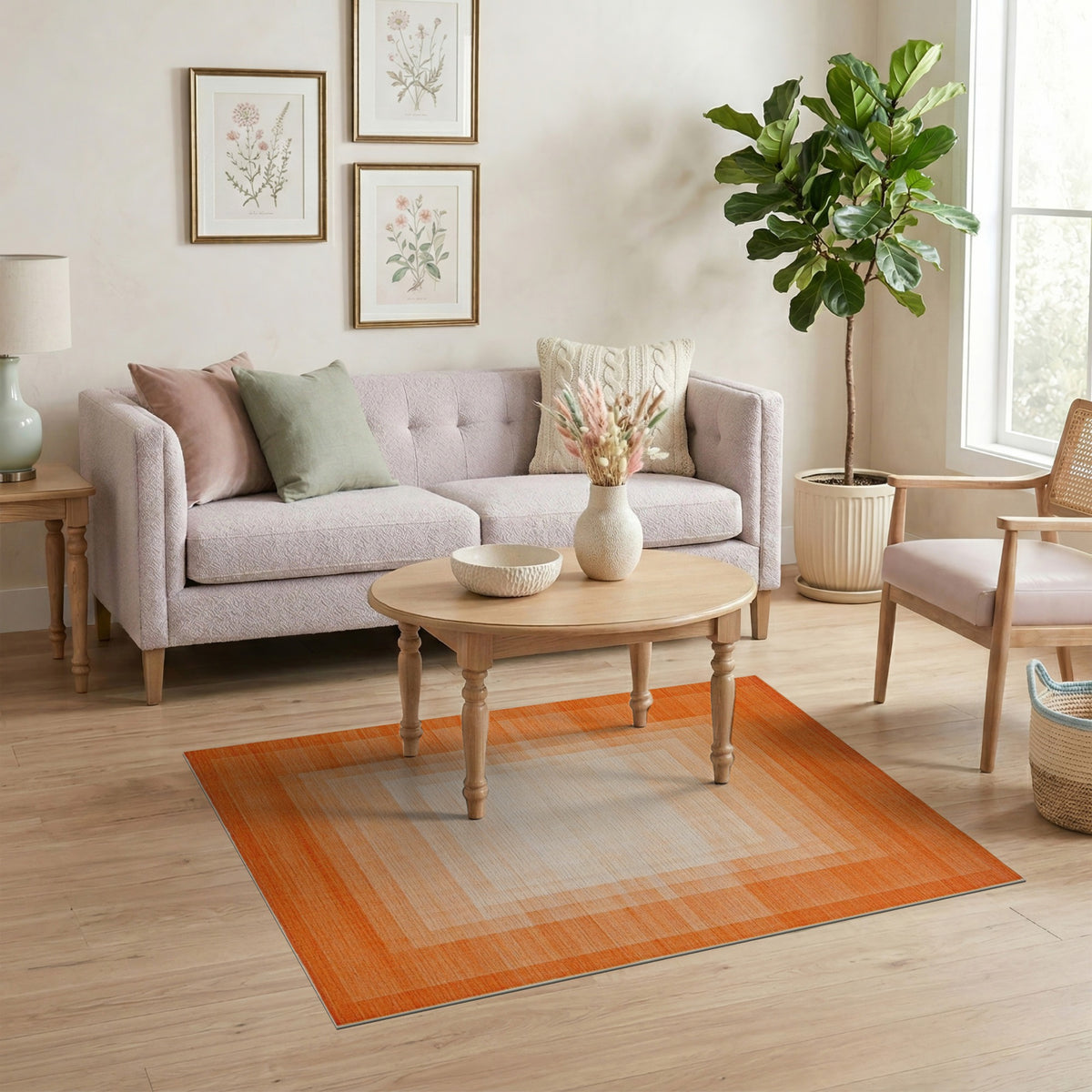 Orange Concentric Square Geometric Area Rug