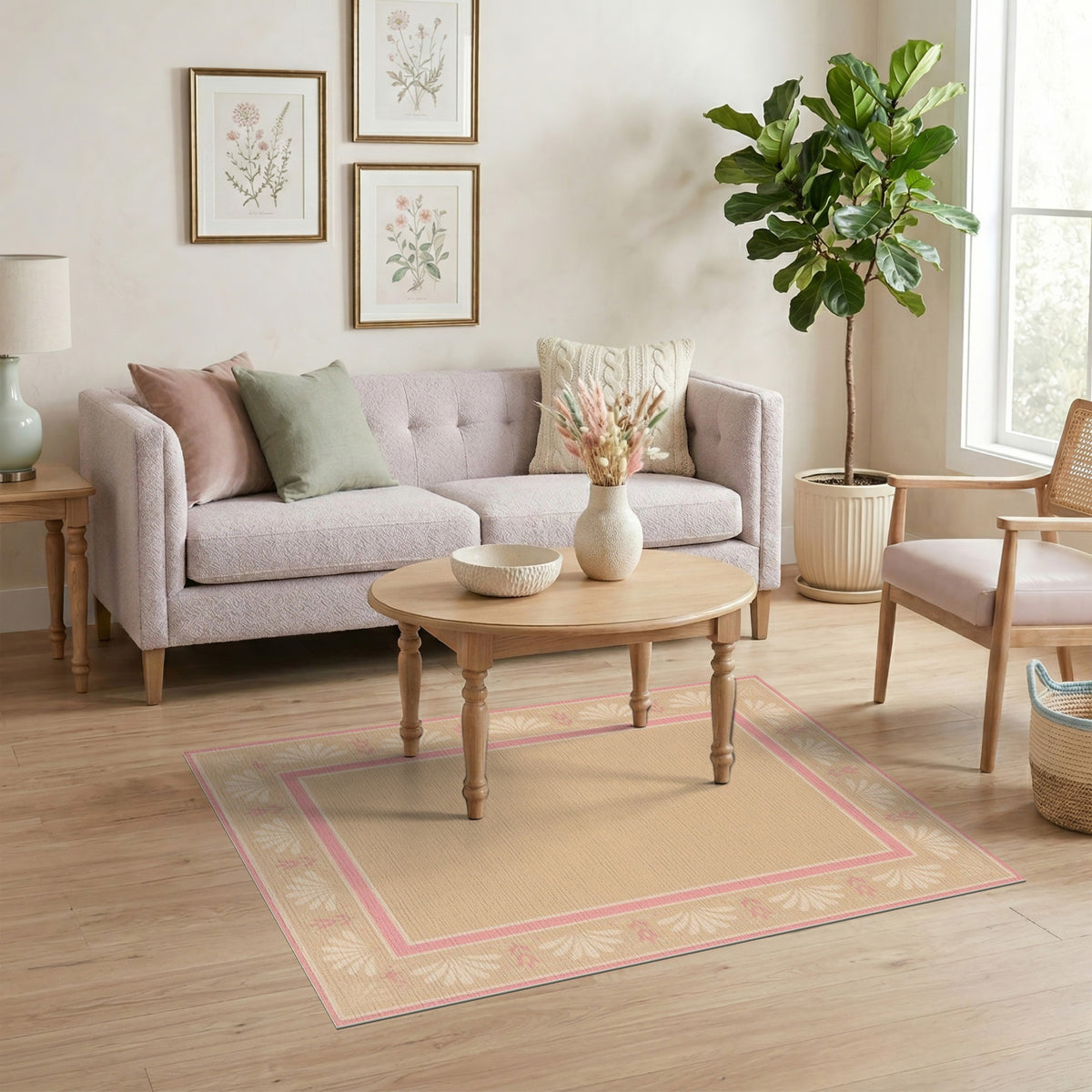 Blush Pink Floral Vintage Area Rug