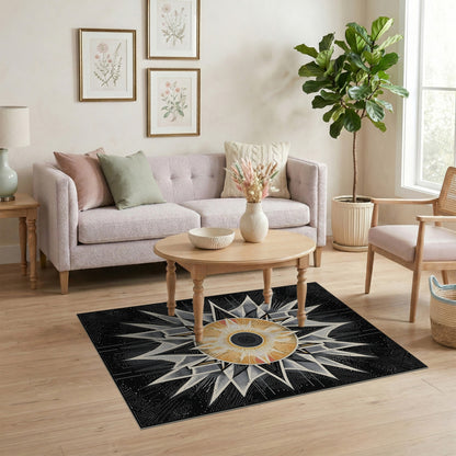 Black White Geometric Starburst Geometric Modern Area Rug