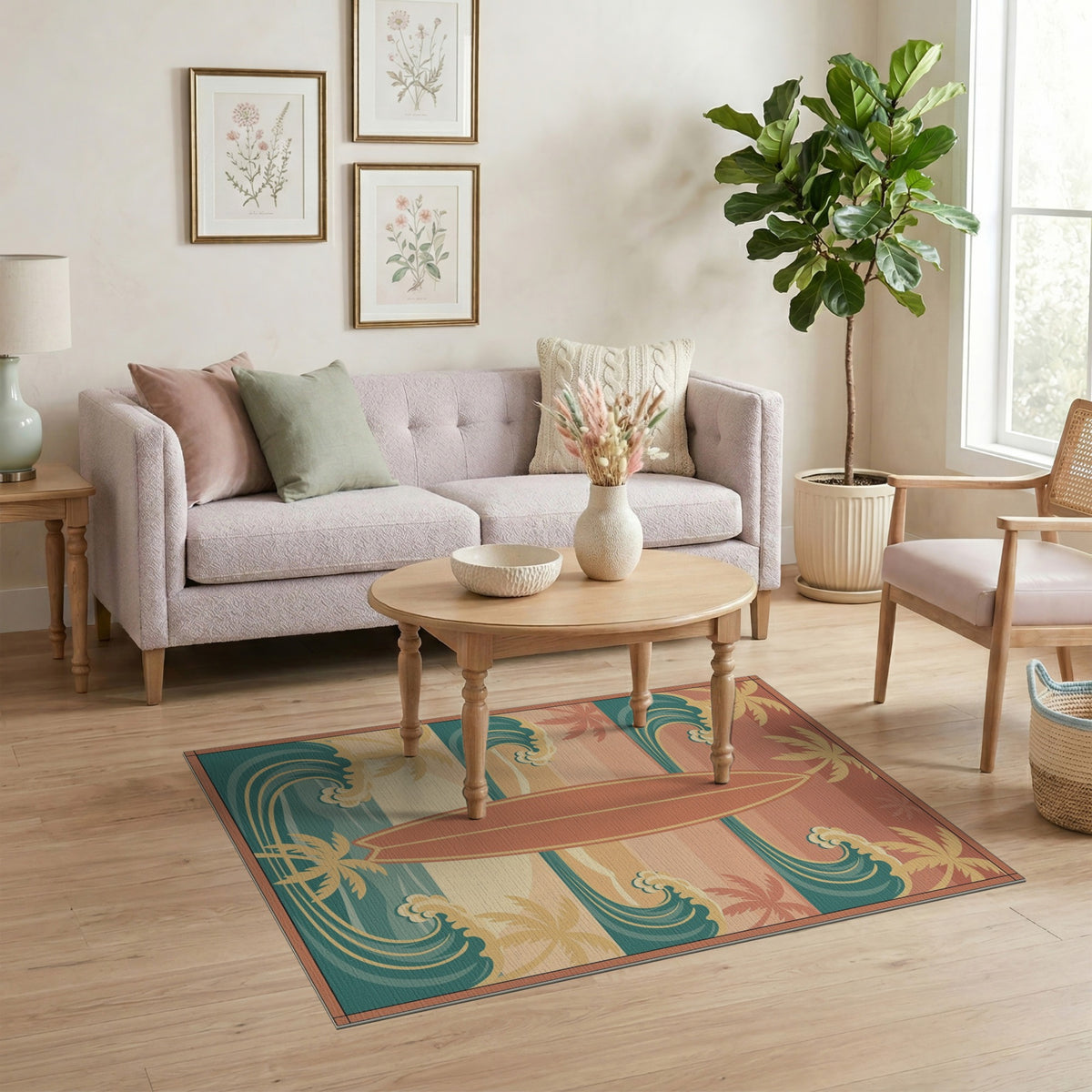 Vintage Surfboard Coastal Area Rug