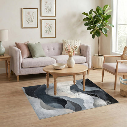 Abstract Area Black and White Abstract Wave Black White Area Rug