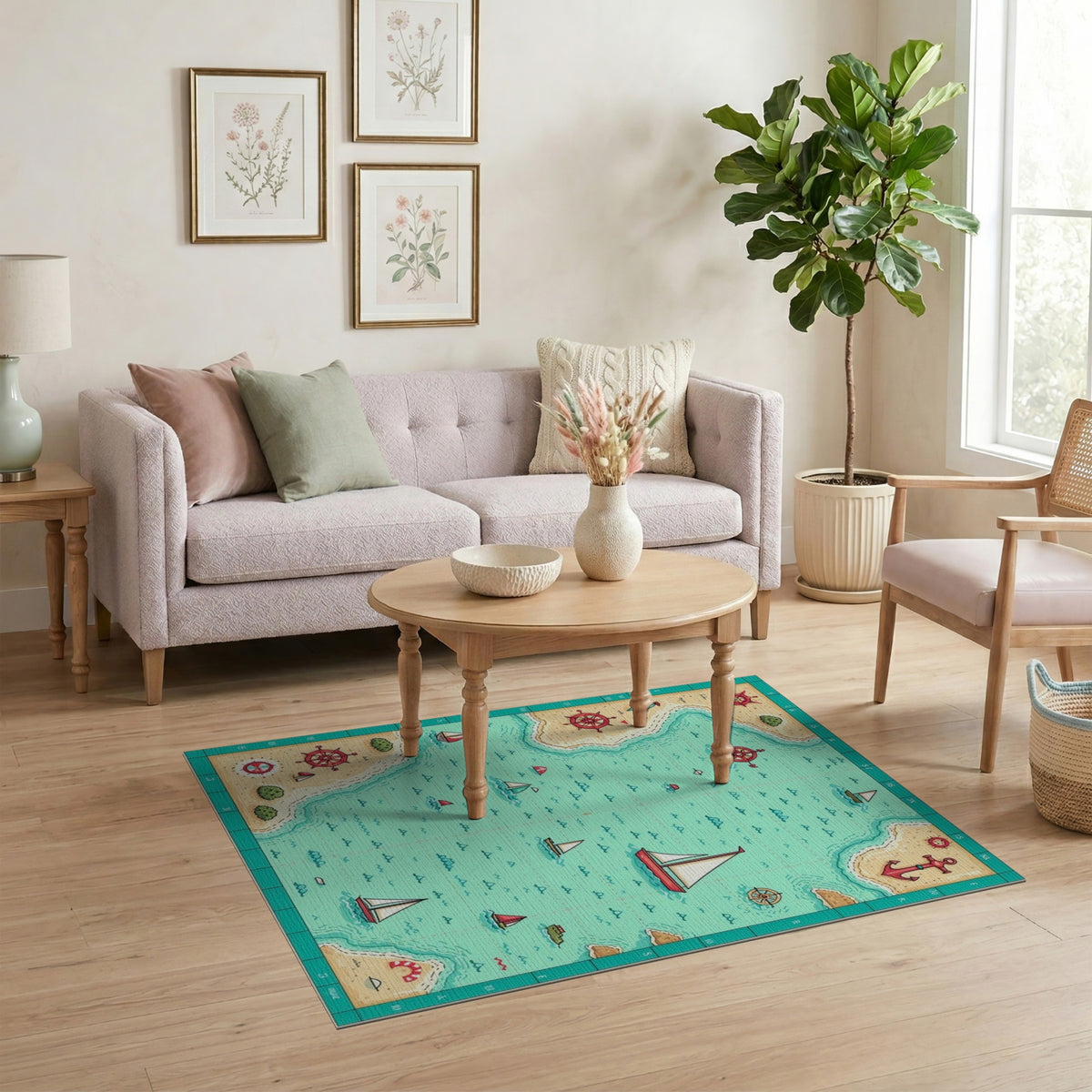 Coastal Nautical Map Washable Area Rug