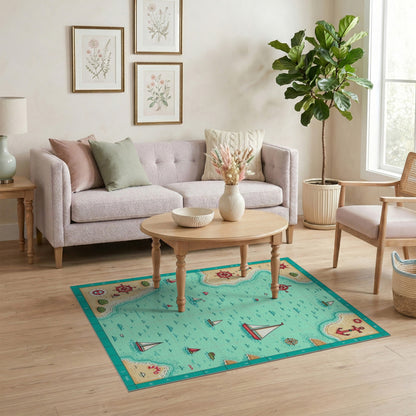 Coastal Nautical Map Washable Area Rug