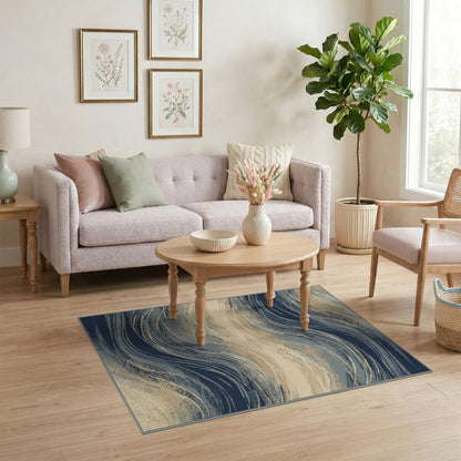 Blue Teal Abstract Wave Area Rug