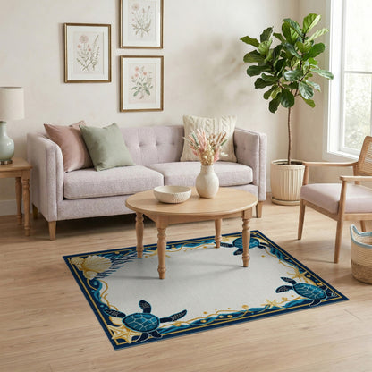 Washable Coastal Sea Turtle Area Rug