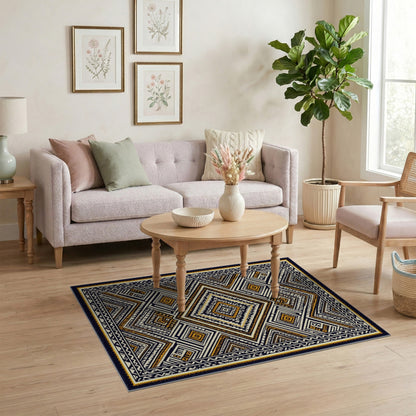 Multi-color and Patterns Black Gold Geometric Diamond Area Rug