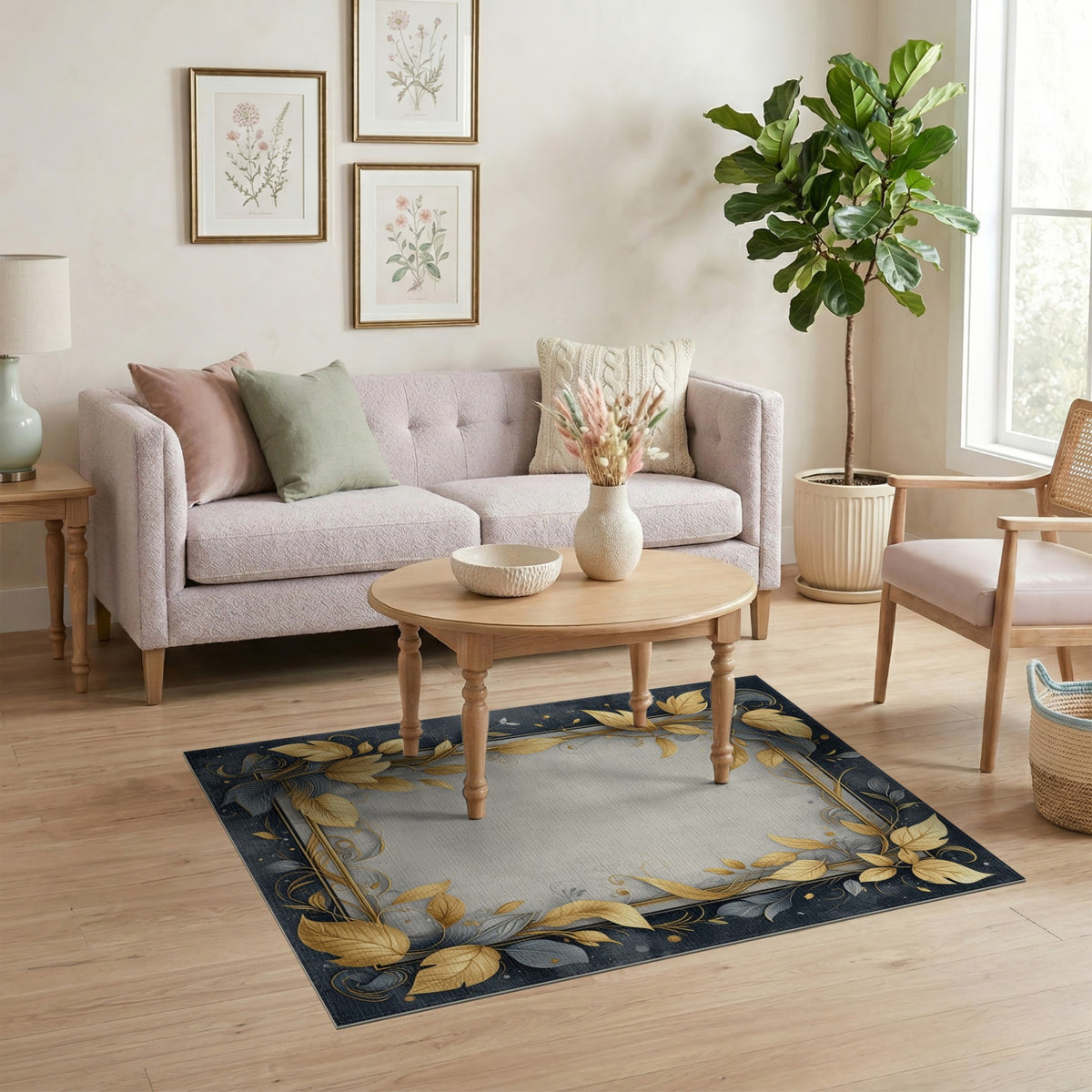 Gold Leaf Floral Vintage Area Rug