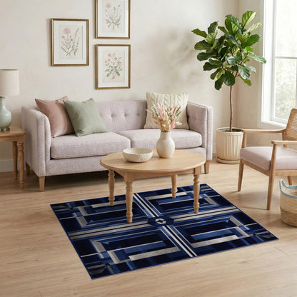 Navy Blue Silver Geometric Area Rug