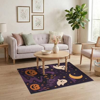 Cute Halloween Ghosts Pumpkins Purple Area Rug
