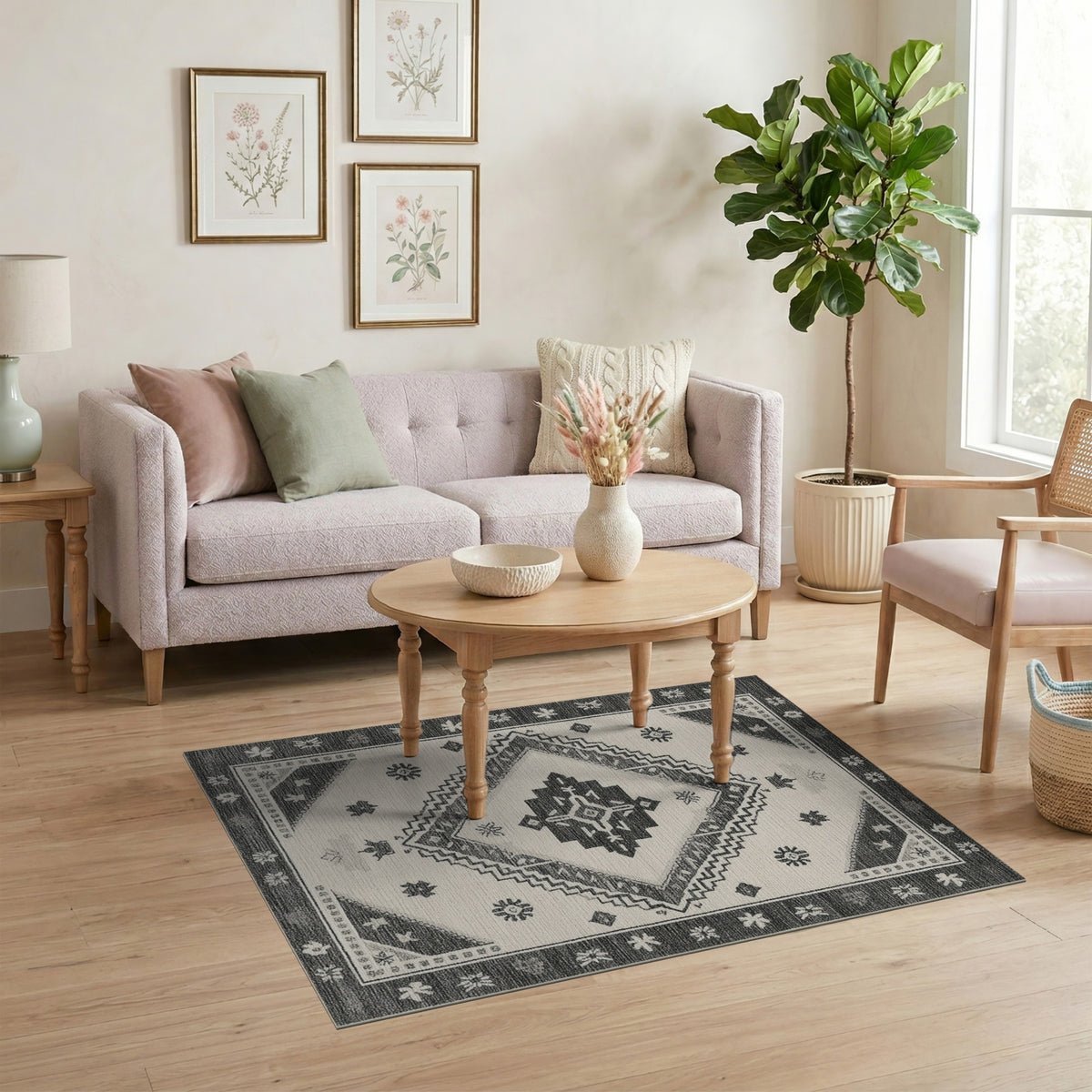 Black White Heritage Tribal Area Rug