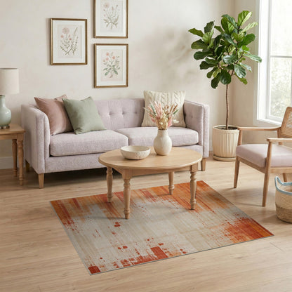 Orange Distressed Vintage Area Rug