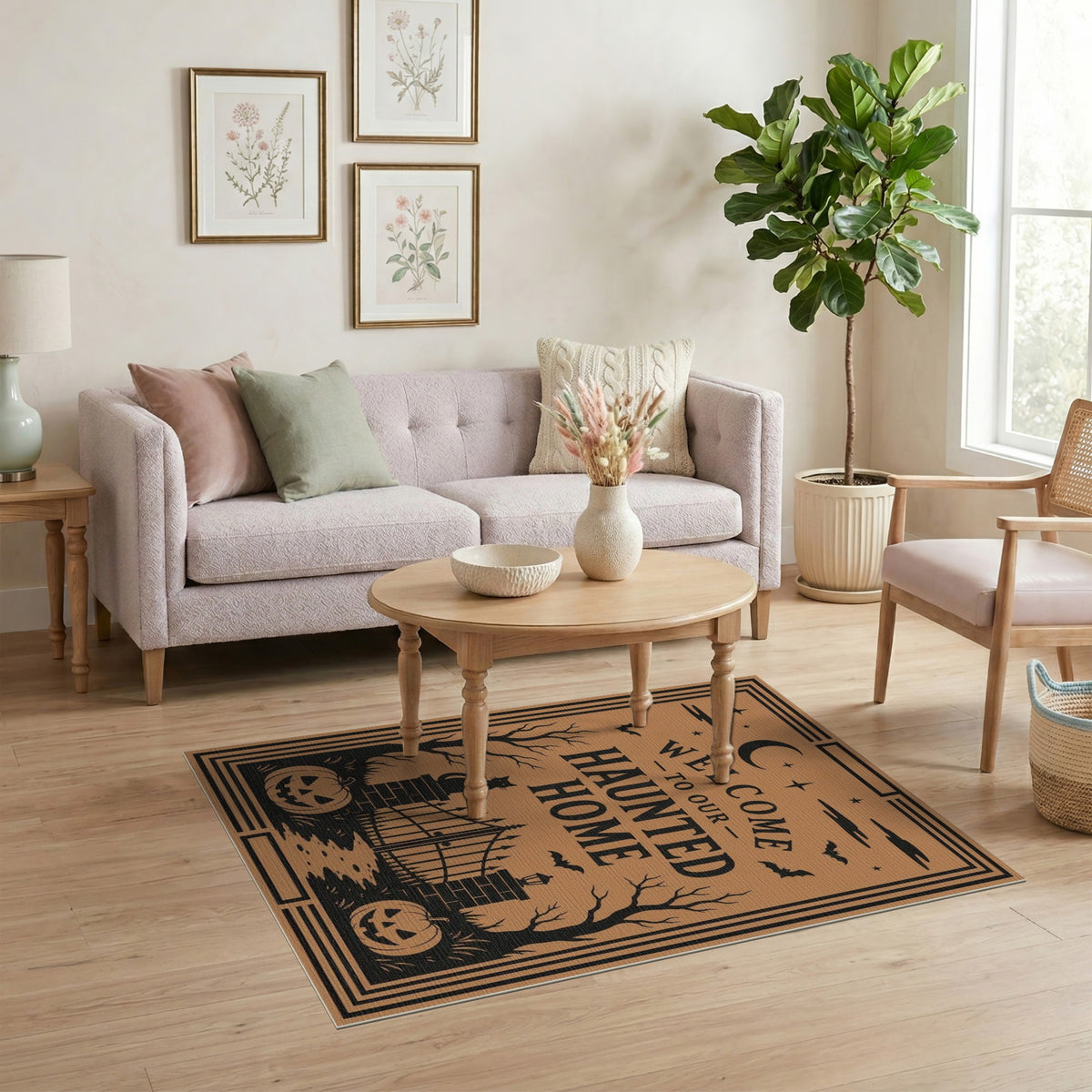 Orange Haunted Home Halloween Welcome Area Rug