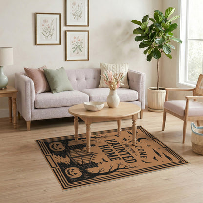 Orange Haunted Home Halloween Welcome Area Rug