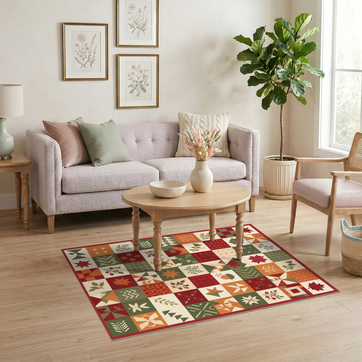 Autumn Patchwork Washable Area Rug