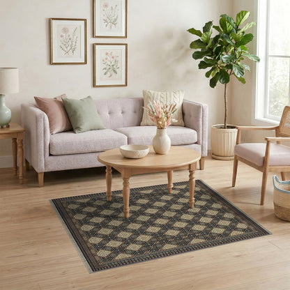 Brown Tan Traditional Diamond Area Rug