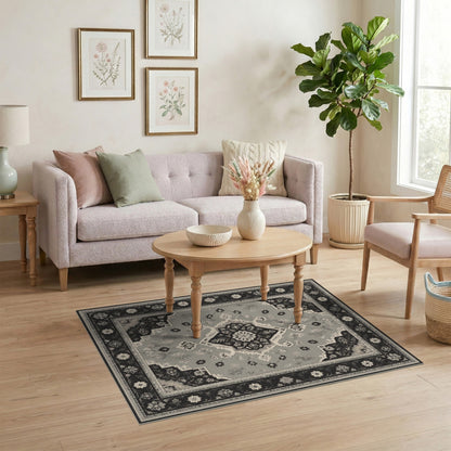 ODIKA Black White Persian Floral Area Rug