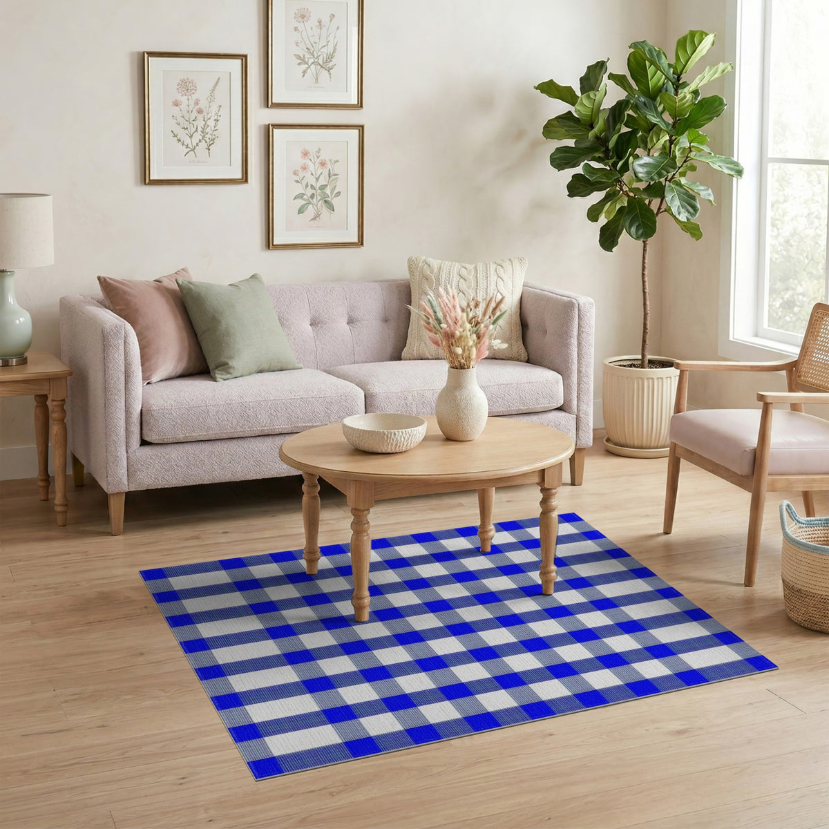 Blue Checkered Washable Geometric Modern Area Rug