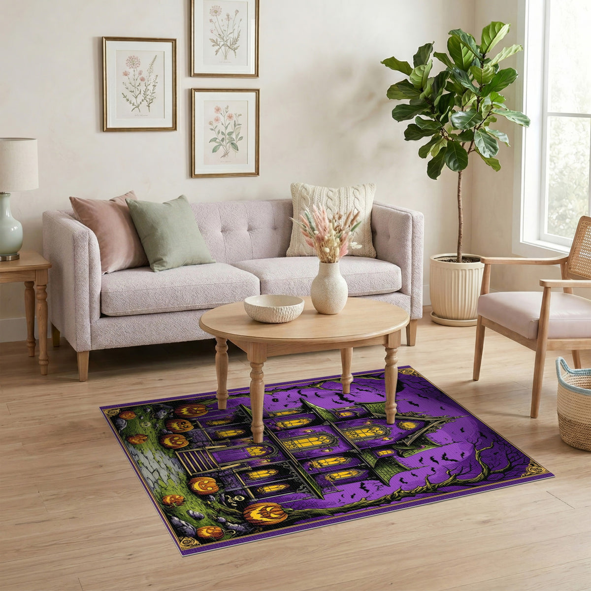 Purple Haunted Mansion Halloween Kids Cartoon Area Rug