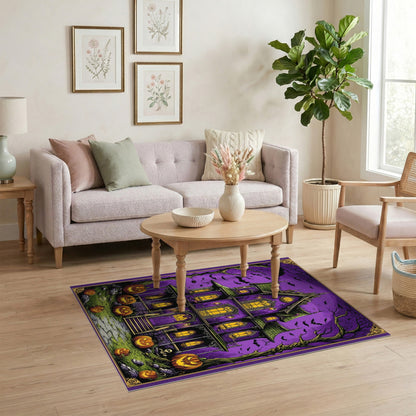 Purple Haunted Mansion Halloween Kids Cartoon Area Rug