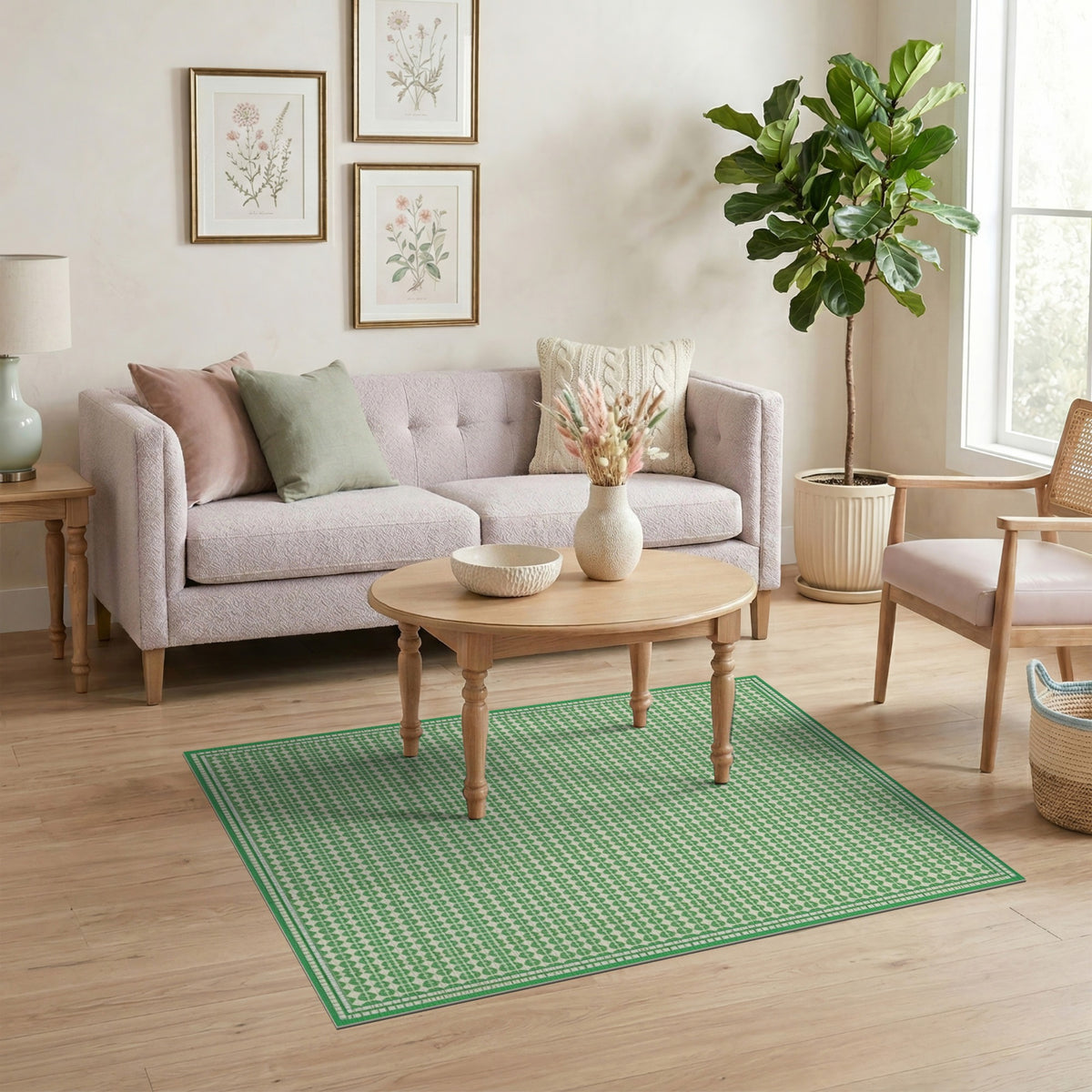 Green Geometric Pattern Washable Area Rug