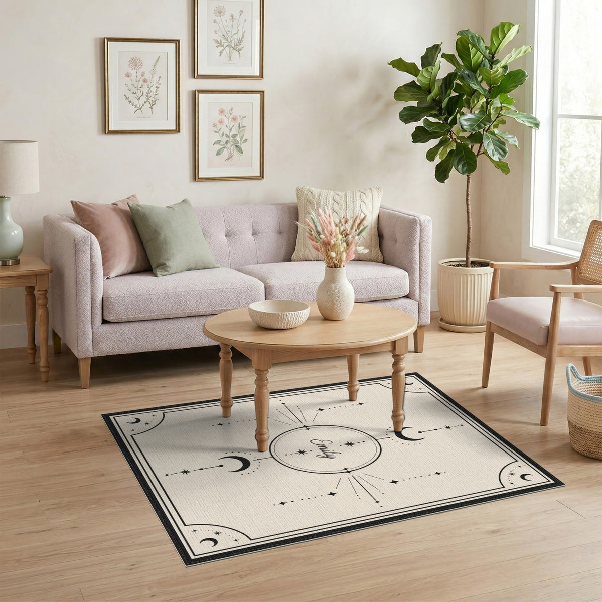Black and White Celestial Moon Phase Area Rug