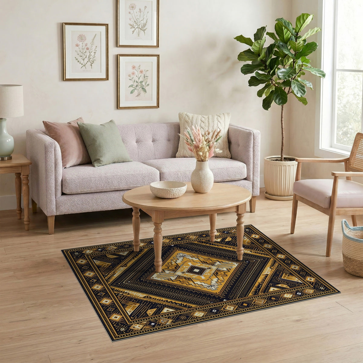 Black Gold Tribal Diamond Area Rug