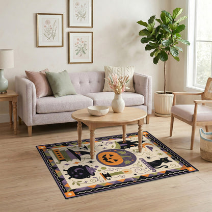 Halloween Multi-color and Patterns Halloween Black Cat Pumpkin Area Rug