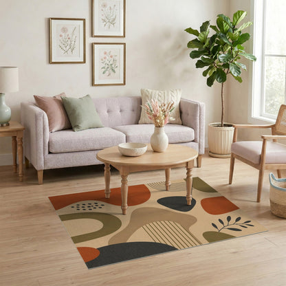 Earthy Abstract Area Rug in Brown Tan