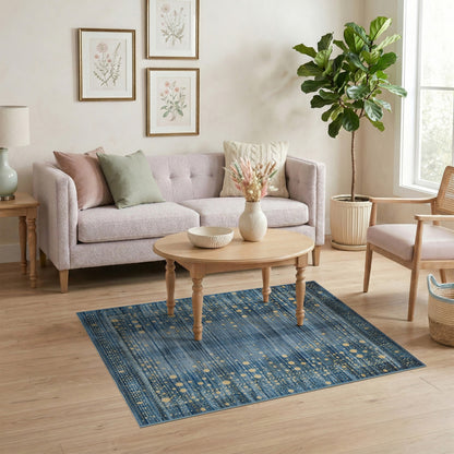 Blue Gold Dot Abstract Area Rug