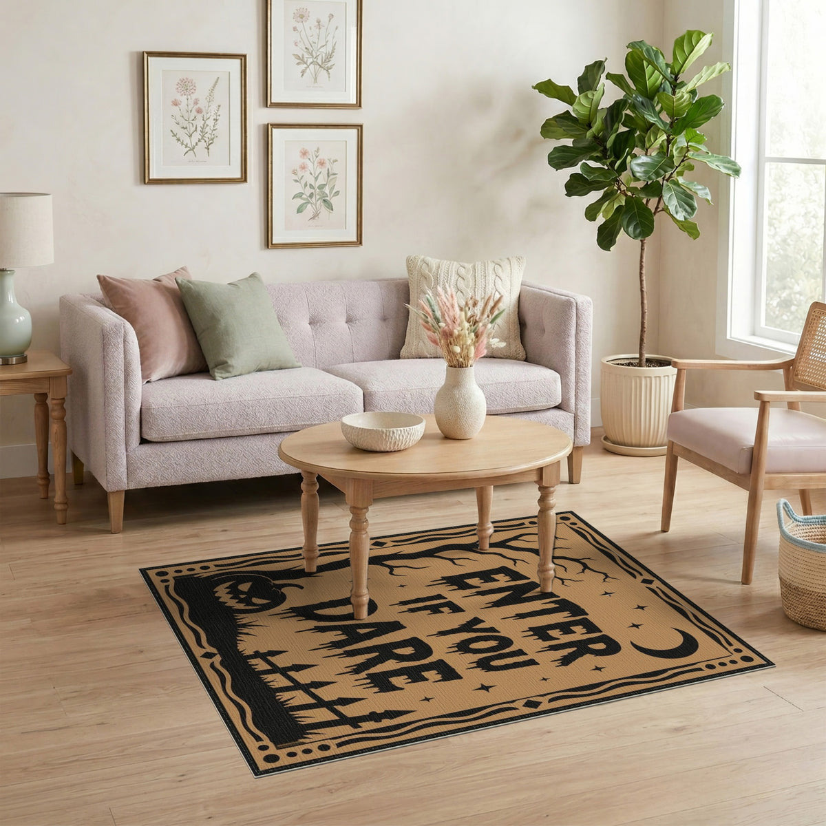 Brown and Tan Enter If You Dare Halloween Area Rug