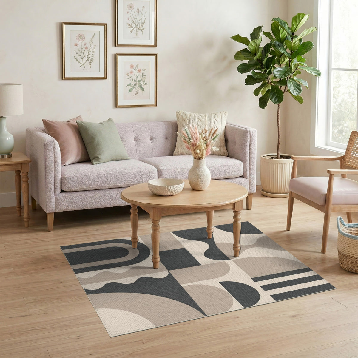 Beige and Neutral Geometric Modern Geometric Beige Area Rug