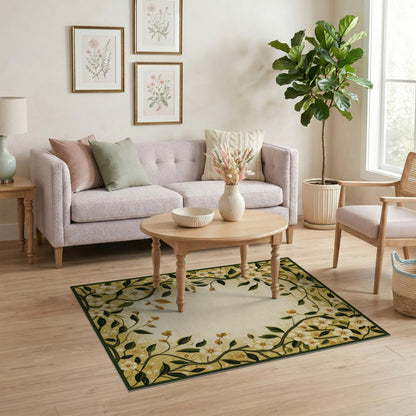 Yellow Floral Vine Border Area Rug