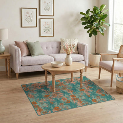 Coastal Palm Tree Teal Area Rug