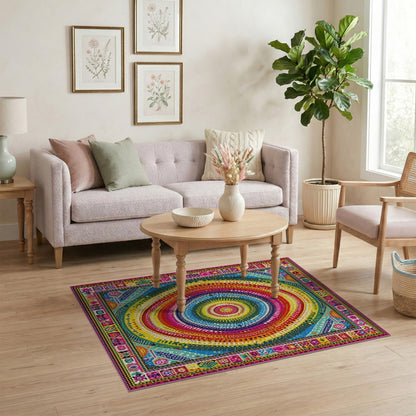 Multi-color and Patterns Vibrant Multi-Color Tribal Circle Area Rug