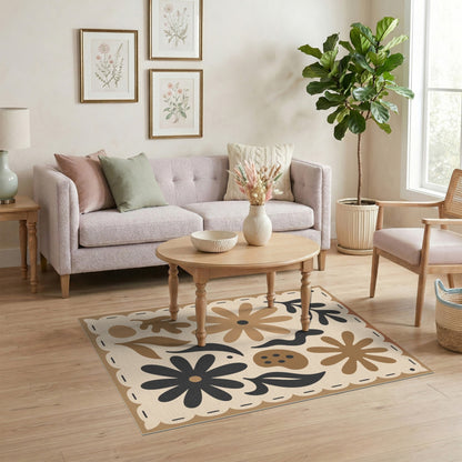 Beige Floral Vintage Area Rug