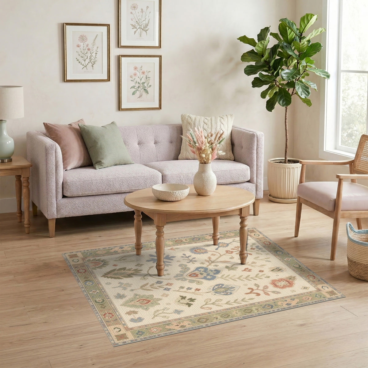 Vintage Floral Beige Area Rug