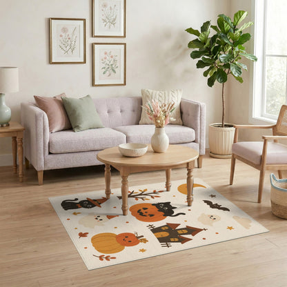 Cute Halloween Cat Pumpkin Kids Area Rug