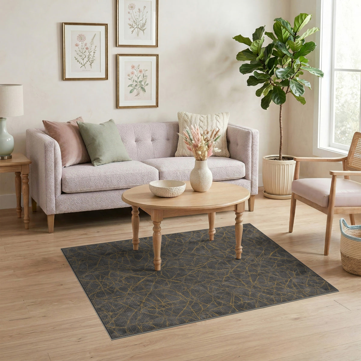 Grey Gold Abstract Area Rug