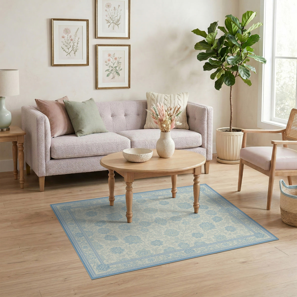 Blue Floral Vintage Washable Area Rug