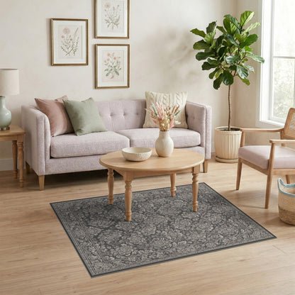 Black White Floral Vintage Area Rug